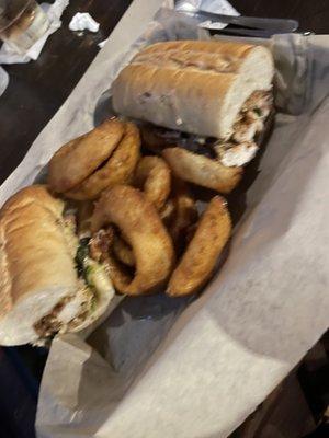 Chicken bacon Philly & onion rings