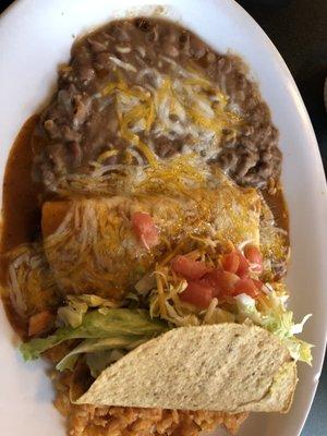 Beef enchiladas and taco