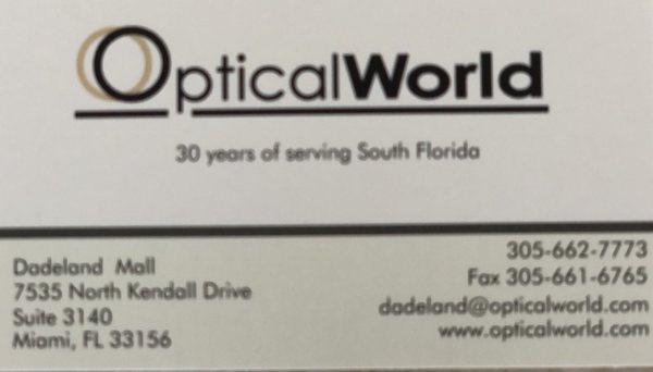 Optical World, Dadeland Mall