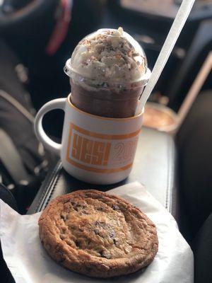 Chocolate Chip Cookie the size of my head & the chocolate chip Cookie Monster frappe