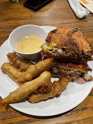 Bbq Cuban with fried okra