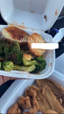 Steamed Broccoli and Potatoes. Heavy Spicy Seasoning