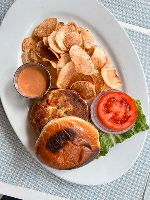 Crab Burger with fries