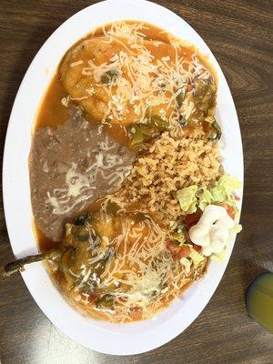 Chile Relleno with beans and rice