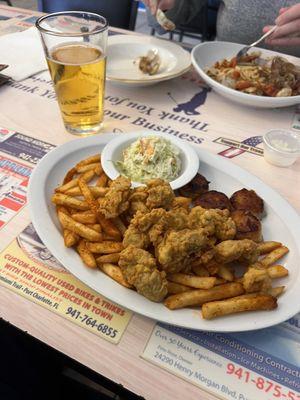 Sautéed scallops and fried oysters