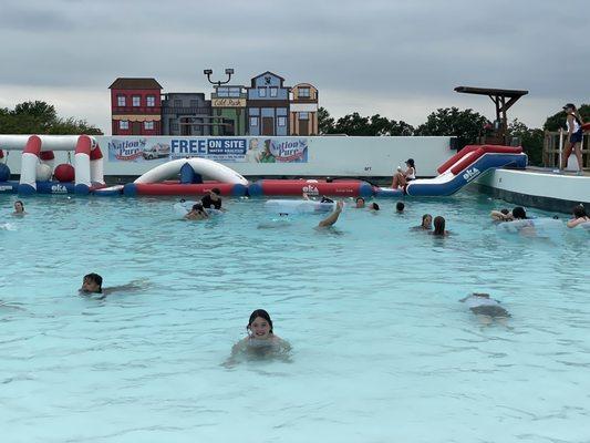 Wave pool and the obstacle course.