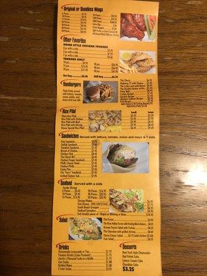 Back of menu