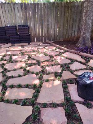 Just installed flagstone work with dwarf Mondo Grass