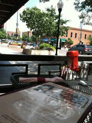 The patio is a perfect place for lunchtime people watching on Mass Street!