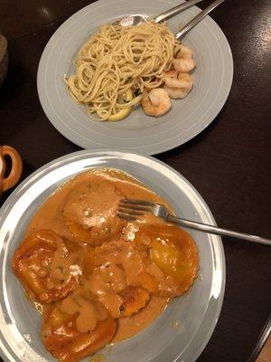 Shrimp scampi Pasta, Ravioli with Lobster and rosa