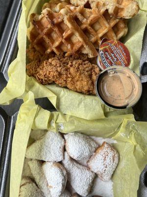 Chicken & Waffles and beignets