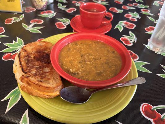 Gourmet Grilled Cheese and Pumpkin Mushroom Wild Rice Soup combo