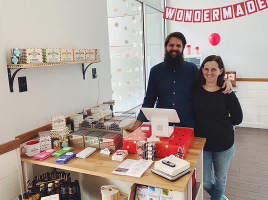 Owners, Jenn and Nathan Clark, at Orlando's smallest ice cream and s'mores shop.