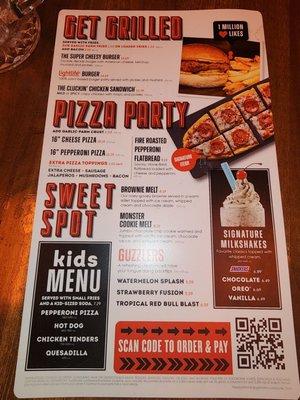 Menu options with QR code ordering