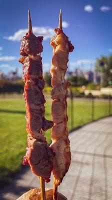 Lamb skewer + Chicken skewer, $6 total