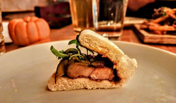 Surf & Turf Bao Buns: Crispy Fried Shrimp, Pork Belly, Jalapeno. $14