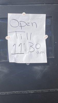 If you're currently not open then your sign should say "Open at 11:30"