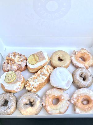 Dozen with extra blueberry, old fashioned, key lime pie donuts!