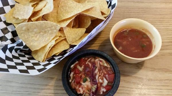 Chips made fresh every day, and that salsa with the cabbage is outstanding!