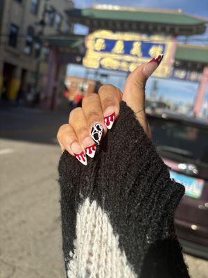 Ghostface inspired Halloween nails