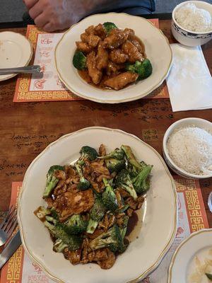 General Tso chicken and chicken and broccoli