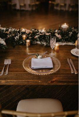 The florals and candles, chargers and napkins from Linens and Flowers Design were perfect!