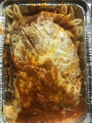 Chicken parm with penne