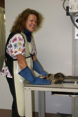 Dixie taking radiographs