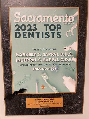 Love seeing the plaques awards to dentist 2023