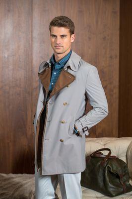 Custom Trench Coat with Leather Lapels - Balani Custom Clothiers