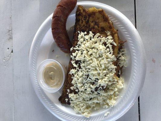 Cachapas with Hand Cheese & Chorizo