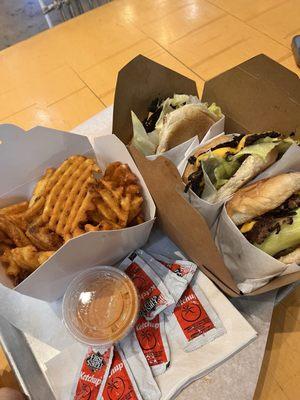 Waffle Fries and Blondie Burger