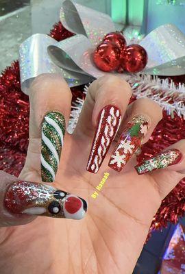 Full set acrylic gel powder with Christmas design