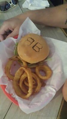 This is the bacon cheeseburger with onion rings