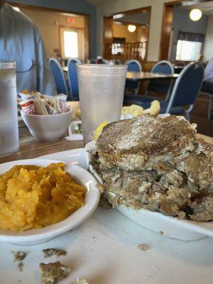 Stuffed pork chops and squash. Absolutely delish!!