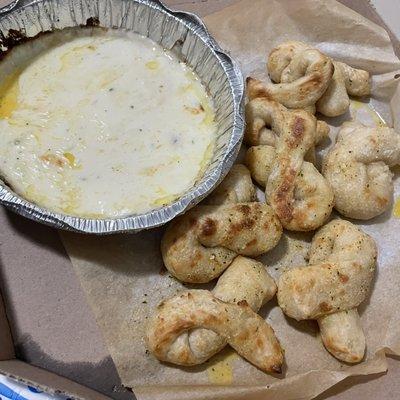 Five Cheese Dip & Garlic Bread Twists