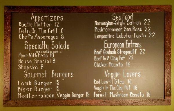 Menu Board at Clay Pot Bistro