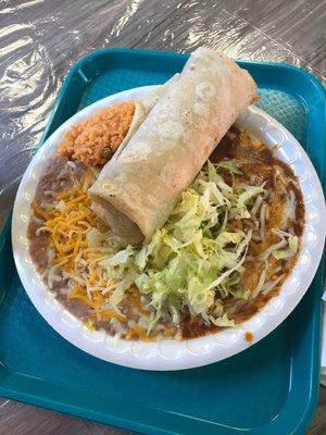 #4 beef Burrito and enchilada! Fantastic enchilada sauce and meaty burrito! Their green/red salsa complimented the dish very well.