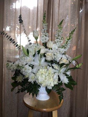 Sympathy all white Urn Arrangement for the Service