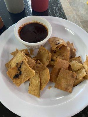 House made chips with mole dipping sauce