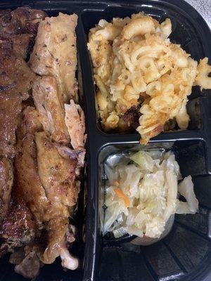 Turkey wings, Mac and a spoonful of cabbage. The audacity to even call that a side.