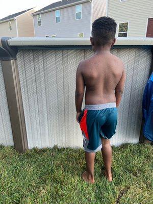 My son at the front of my pool.