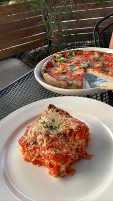 bolognese lasagna and margarita pizza