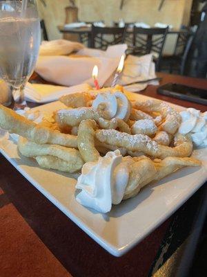 Anniversary celebration dessert! Yum! The Carmel sauce was sweet!