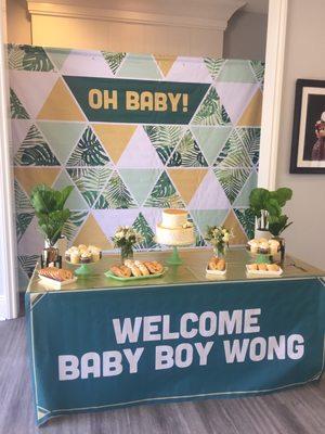 Cute dessert table and set up for baby shower.