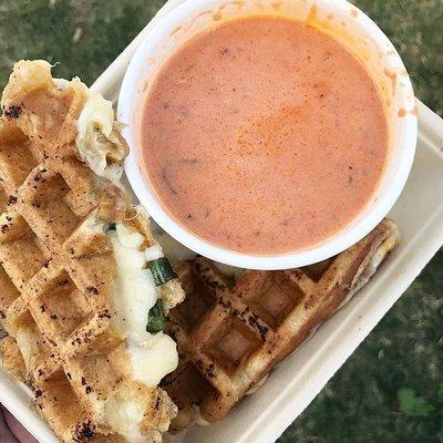 Grilled cheese waffle + Tomato Bisque