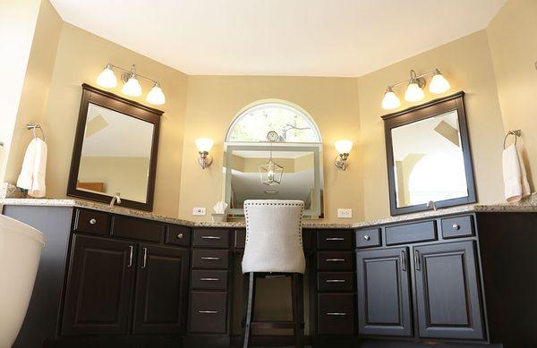 Refinished exisiting vanity to a elegant stain look.