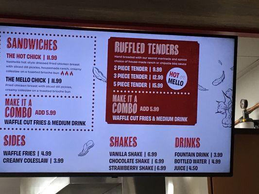 Menu with food prices