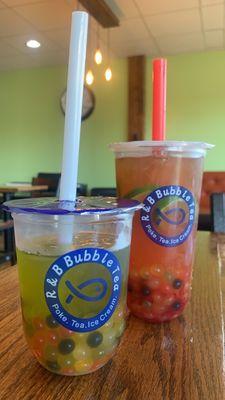 Summer Green Tea with Rainbow Boba, Pink Lady with Rainbow Boba