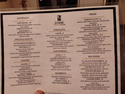 Updated menu as of July 2024